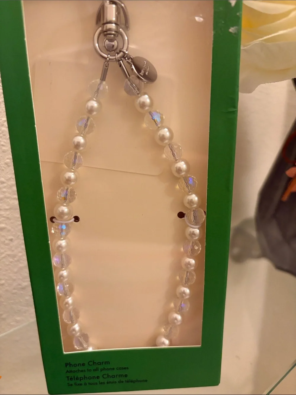 kate spade white pearl & crystal phone charm